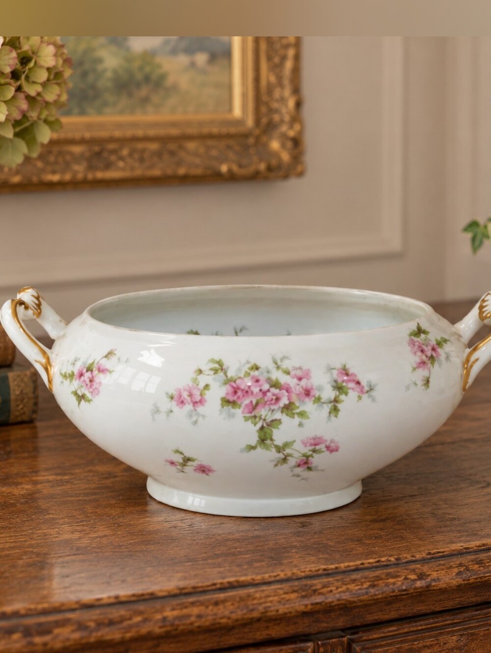 Antique D&C L Bernardaud Limoges Floral Bowl 13” NO Lid French Country Luxury